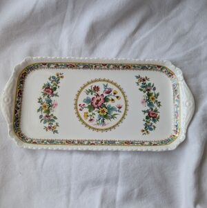 Coalport Ming Rose Bone China Floral Gold Detail Sandwich Tray Tab Handles